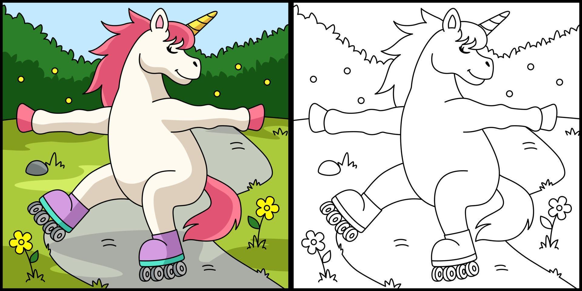 Unicorn Roller Skating Coloring Page vector