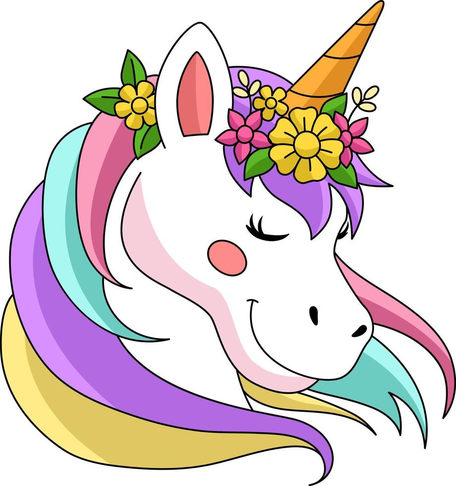 unicornio con corona de flores clipart de dibujos animados 6823401 Vector  en Vecteezy