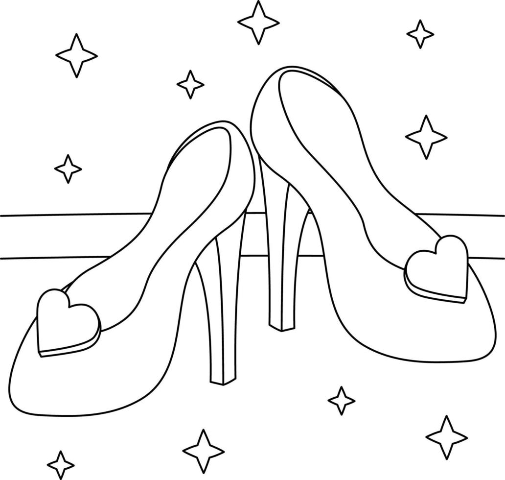 zapatos de princesa con tacones página para colorear para niños vector