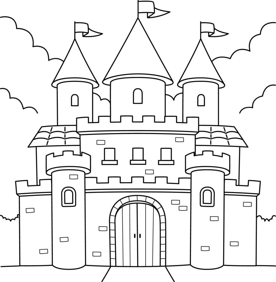 Royal Castle Coloring Page for Kids vector