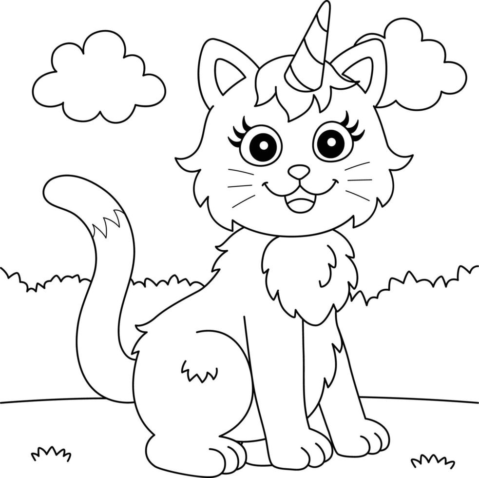 Cat Unicorn Coloring Page for Kids vector