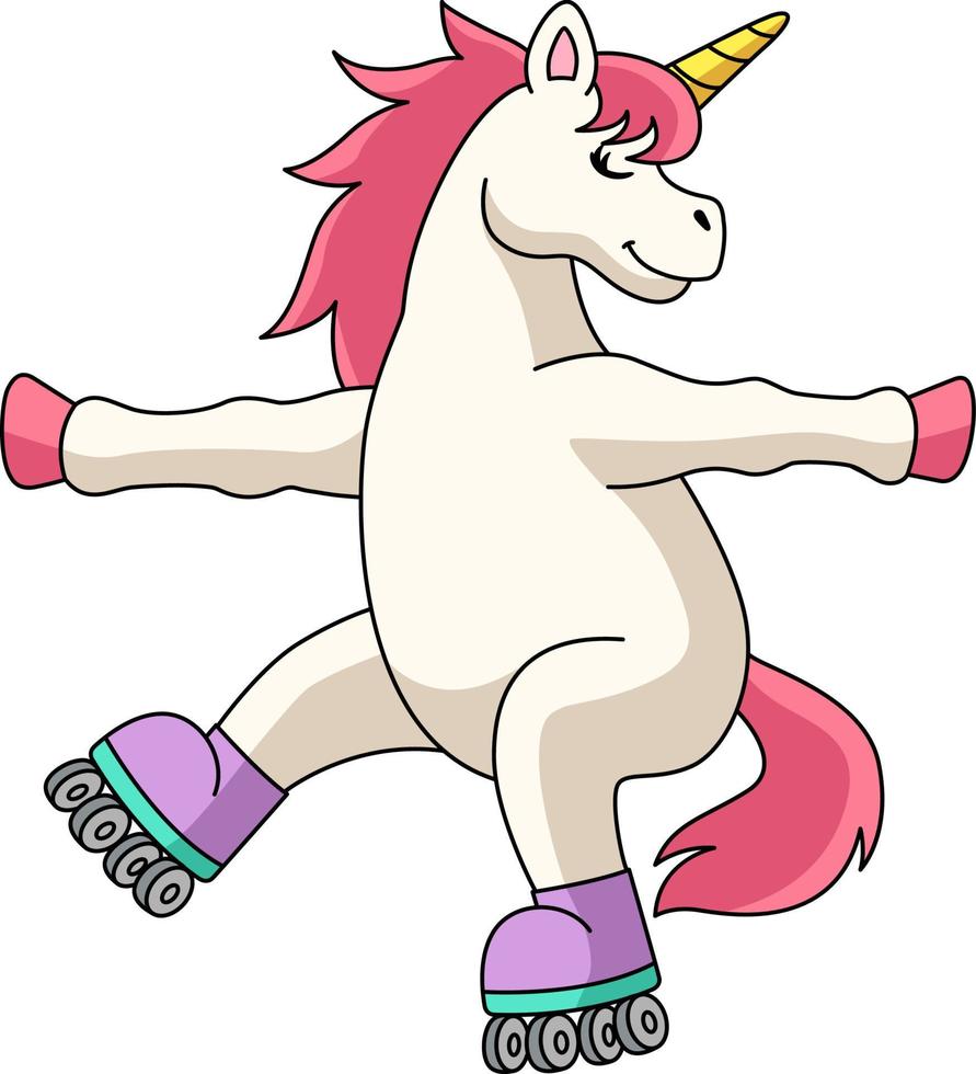 Unicorn Roller Skating Cartoon Clipart vector
