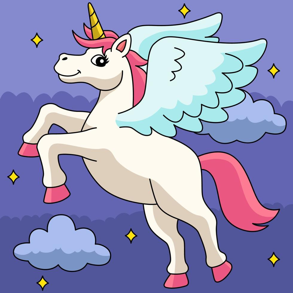 Flying Unicorn Colored Cartoon Illustration vector