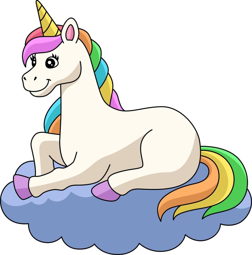 Unicorn Laying On The Cloud Cartoon Clipart vector