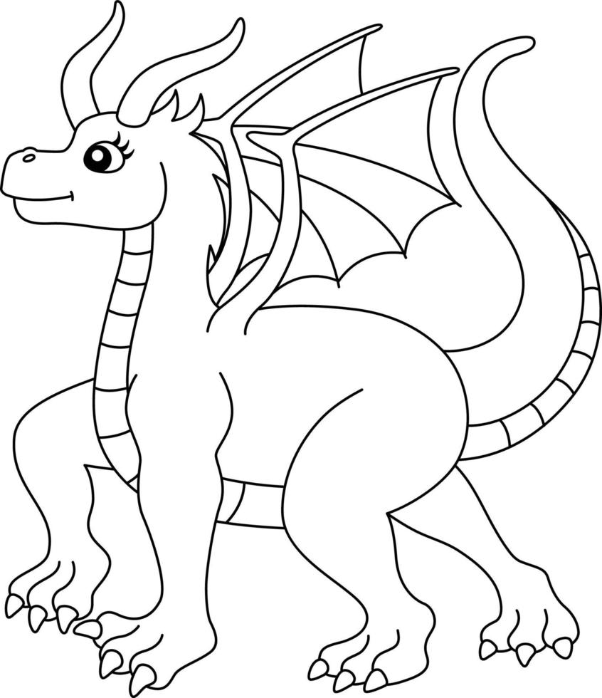 Walking Female Dragon Coloring Page Isolated vector