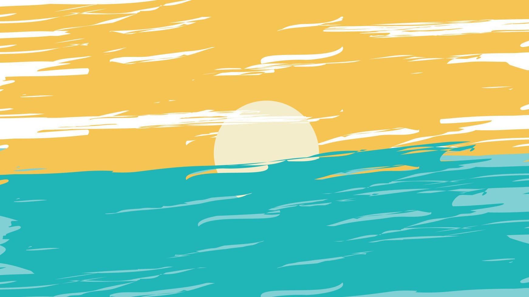 abstract beach sunset wit brush style. Vector illustration. EPS 10