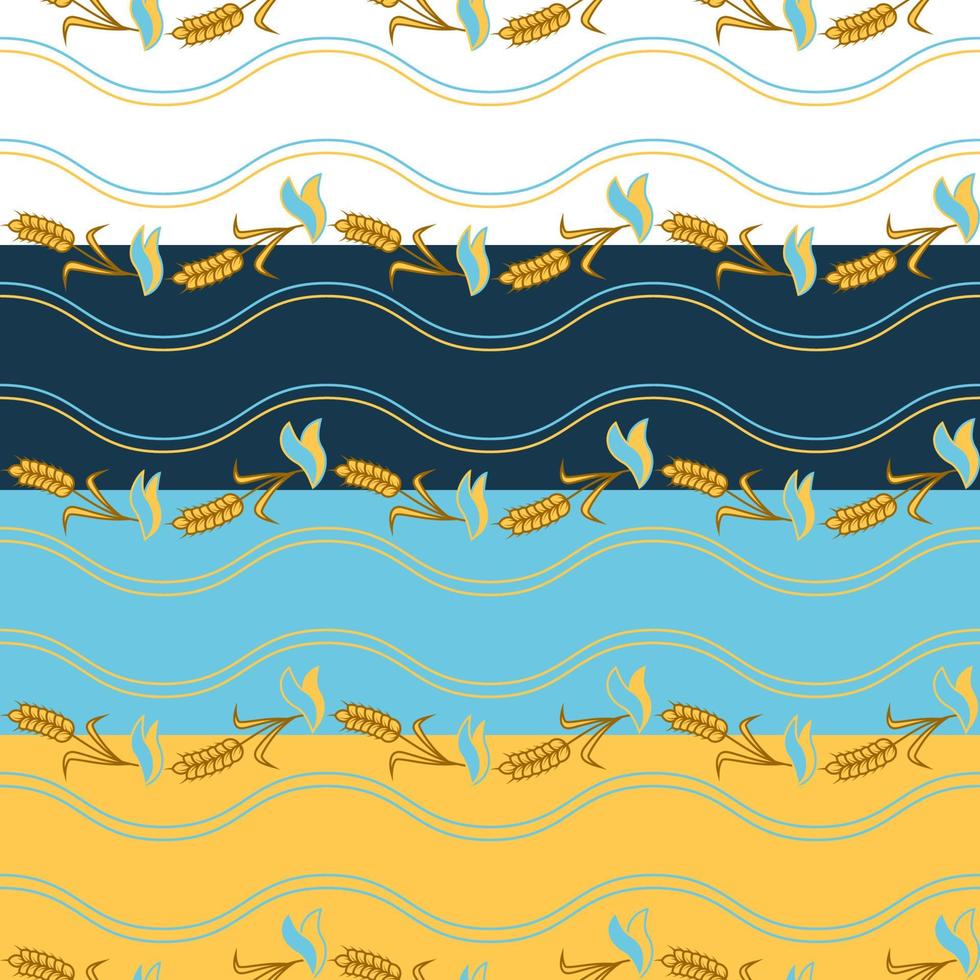 Waves of Wheat With Flag of Ukraine Seamless Patterns Set. Perfect for Textile and Gift Package vector