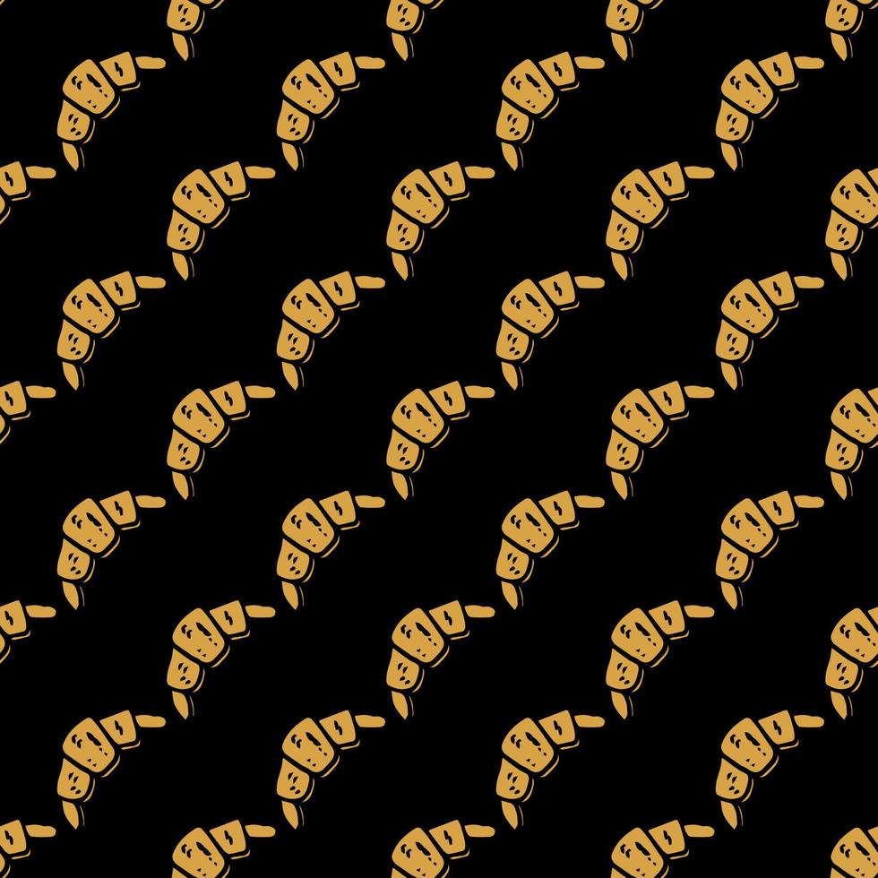 Seamless colored pattern with croissants. Doodle vector with croissants icons on black background