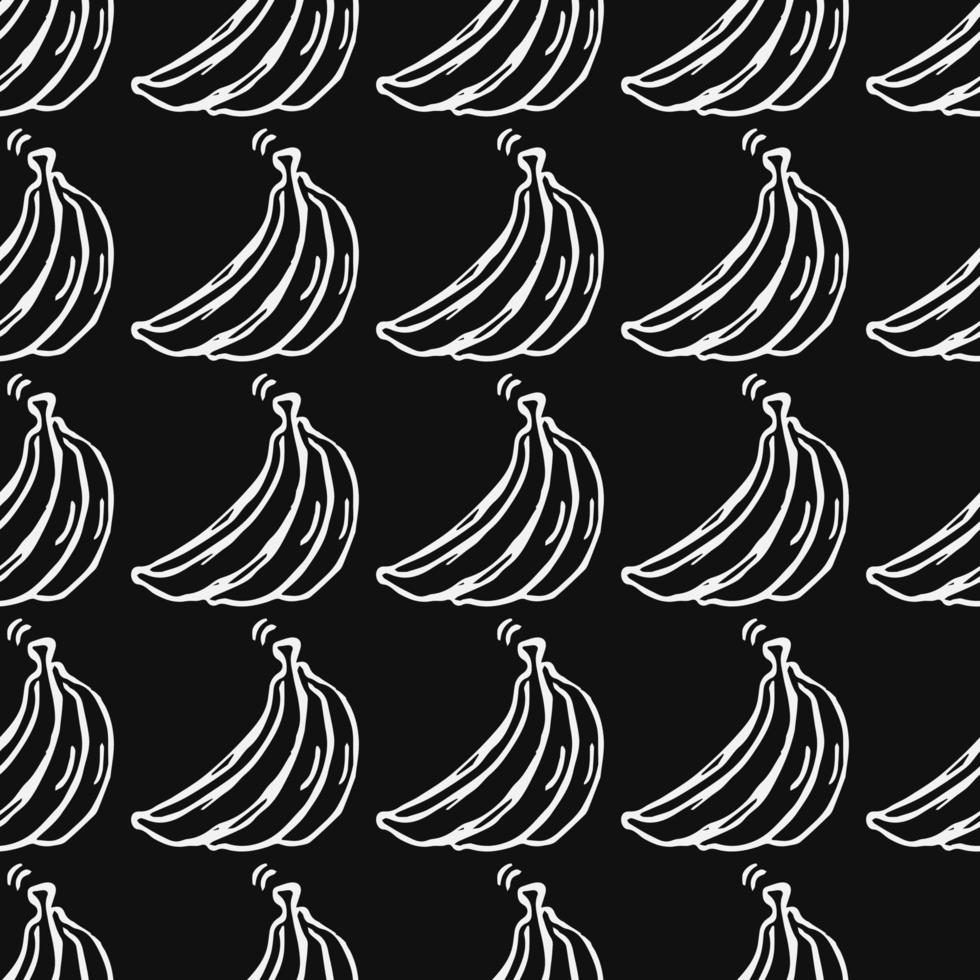 patrón de plátano sin costuras. vector de fideos con iconos de plátano sobre fondo negro. patrón de plátano vintage, fondo de elementos dulces para su proyecto, menú, cafetería.