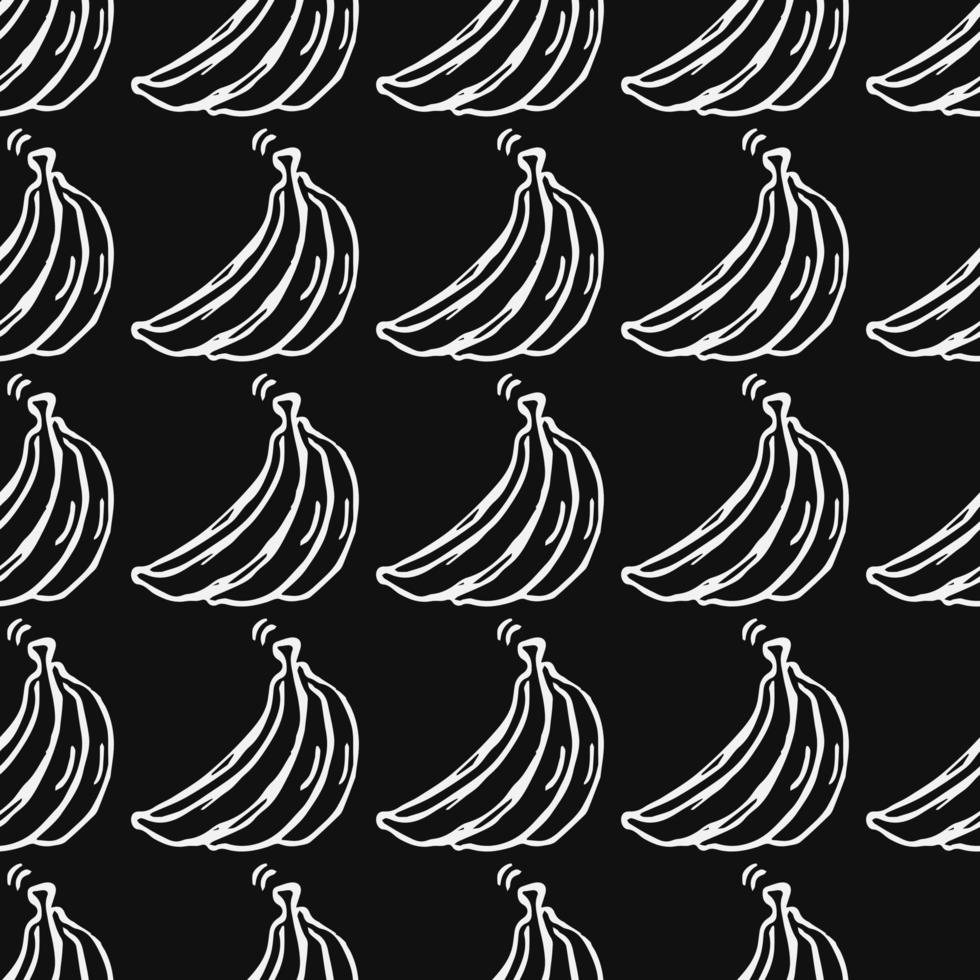 Seamless banana pattern. Doodle vector with banana icons on black background. Vintage banana pattern, sweet elements background for your project, menu, cafe shop.
