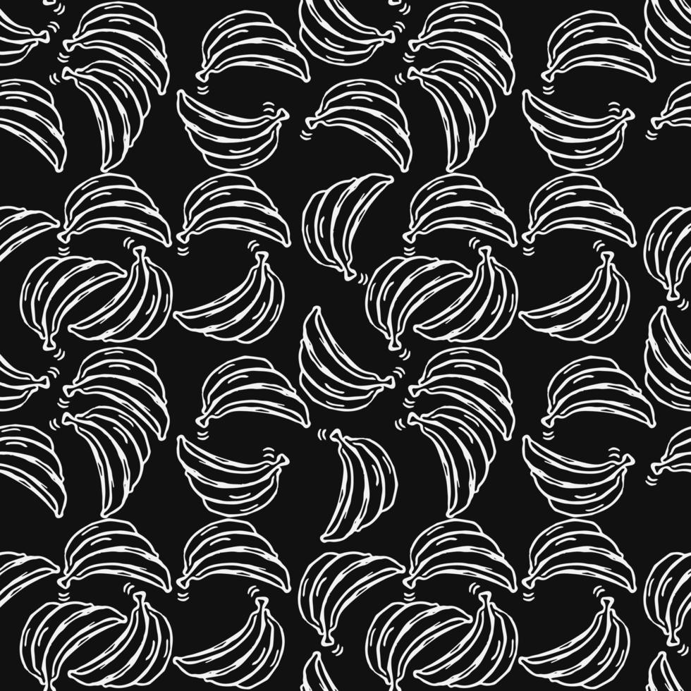Seamless banana pattern. Doodle vector with banana icons on black background. Vintage banana pattern, sweet elements background for your project, menu, cafe shop.