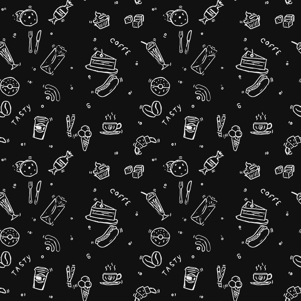 Seamless cafe vector pattern. Doodle vector with cafe icons on ...