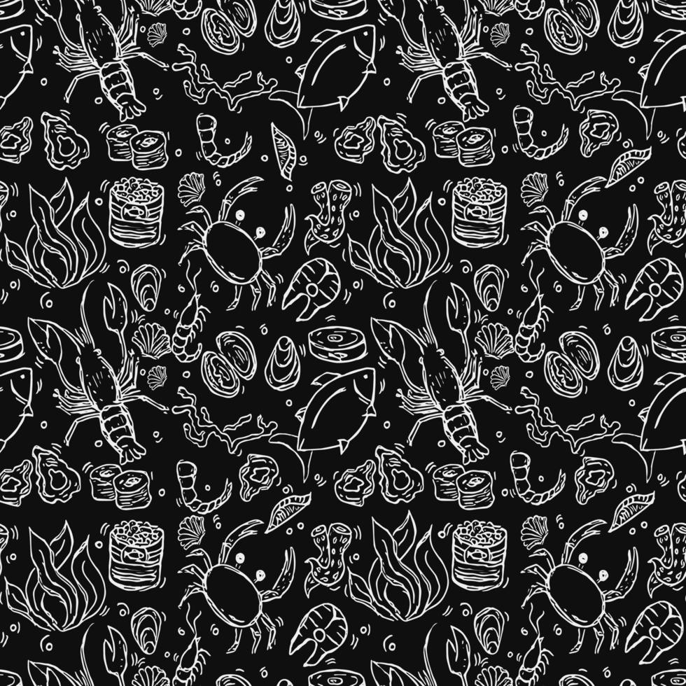 seamless pattern with food icons on black background. doodle food vector illustration. Vintage pattern with food icons, sweet elements background for your project