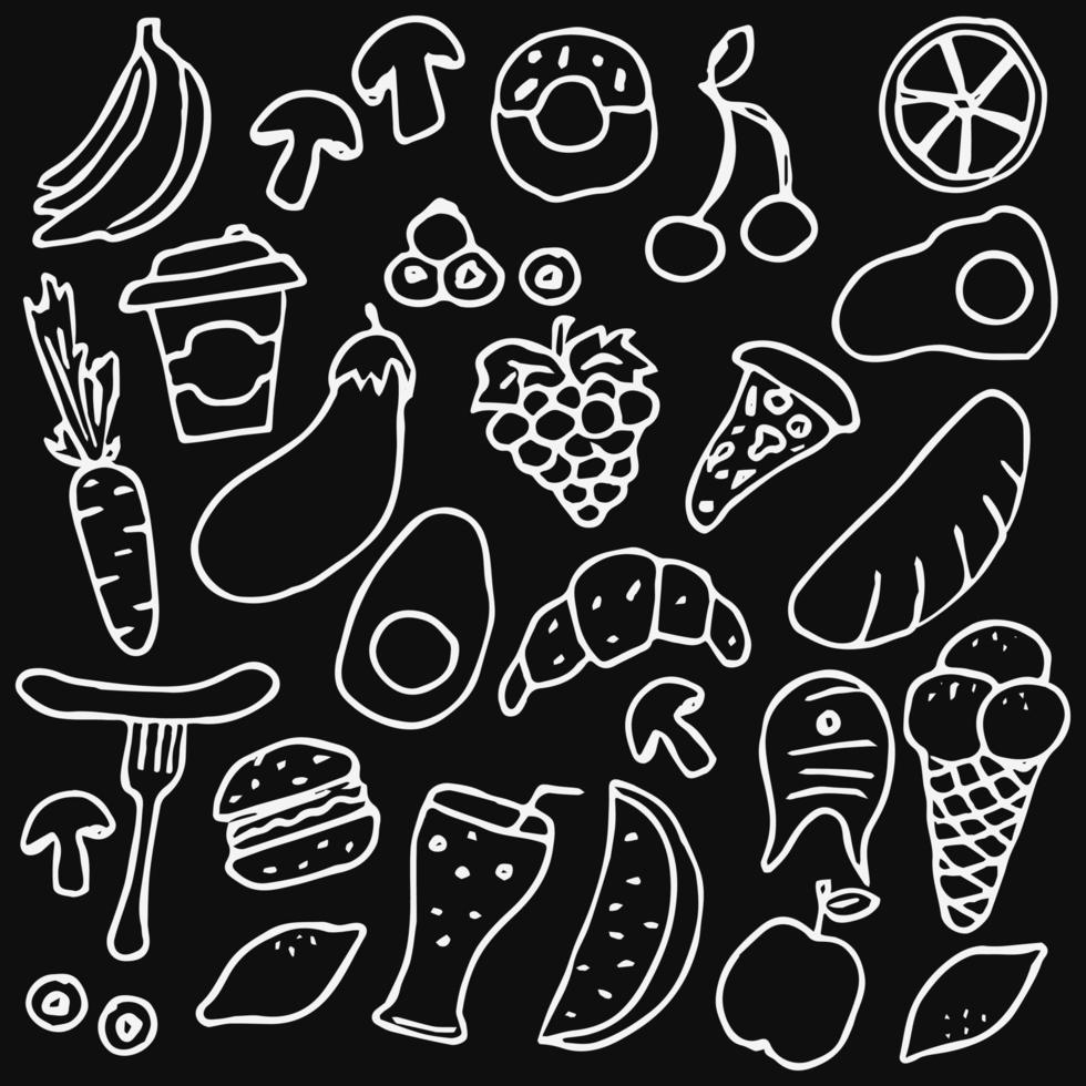 establecer iconos sobre el tema de la comida. vector de comida vector de fideos con iconos de comida sobre fondo negro.