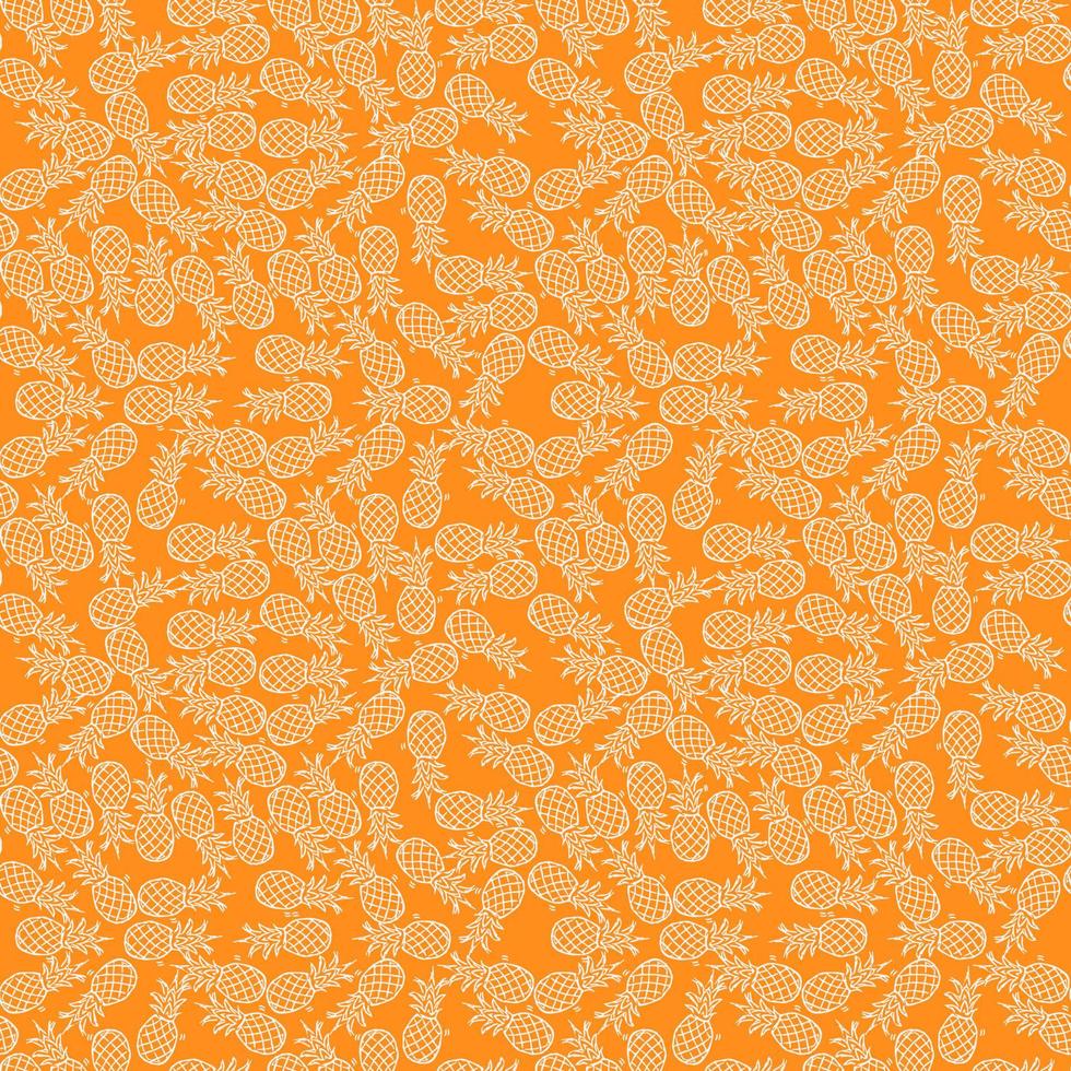 Seamless pineapple pattern. Doodle vector with pineapple icons on orange background. Vintage pineapple pattern, sweet elements background for your project, menu, cafe shop.