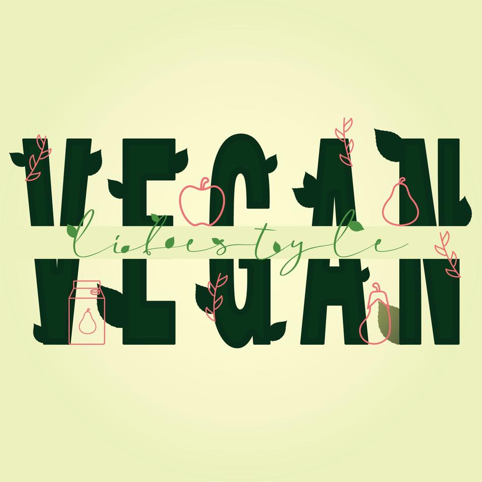 texto rodeado de hojas y ramas naturales vector de cartel de estilo de vida vegano