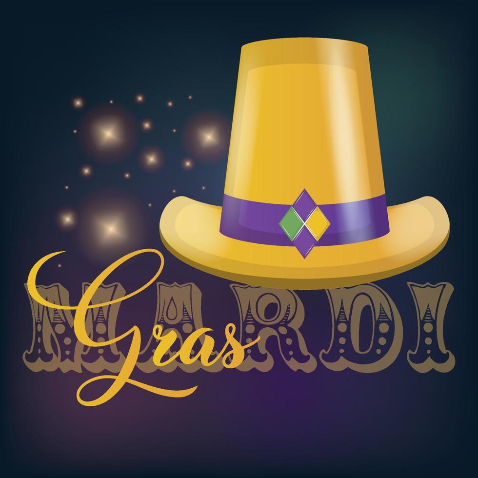 Isolated golden hat colored mardi gras poster Vector