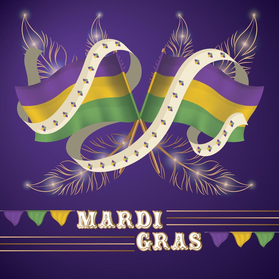 par de banderas de colores cartel de mardi gras ilustración vectorial vector