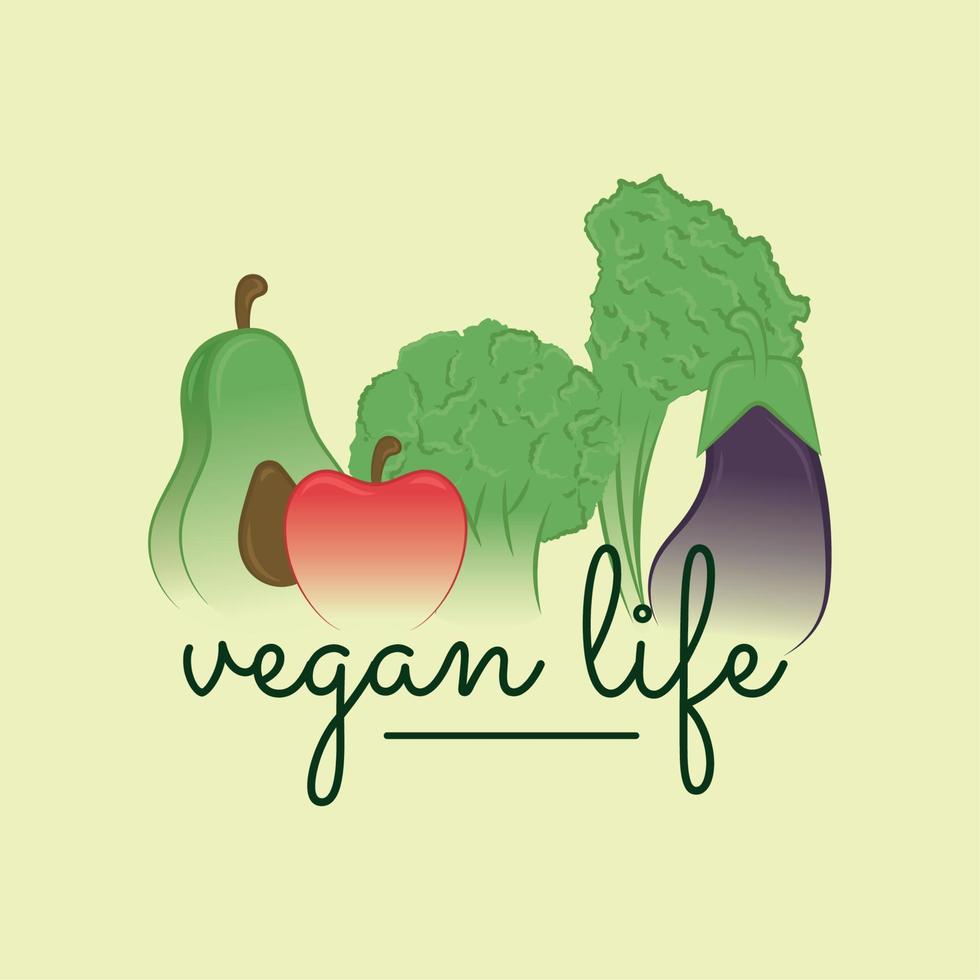 grupo aislado de frutas y verduras vector de cartel de vida vegana