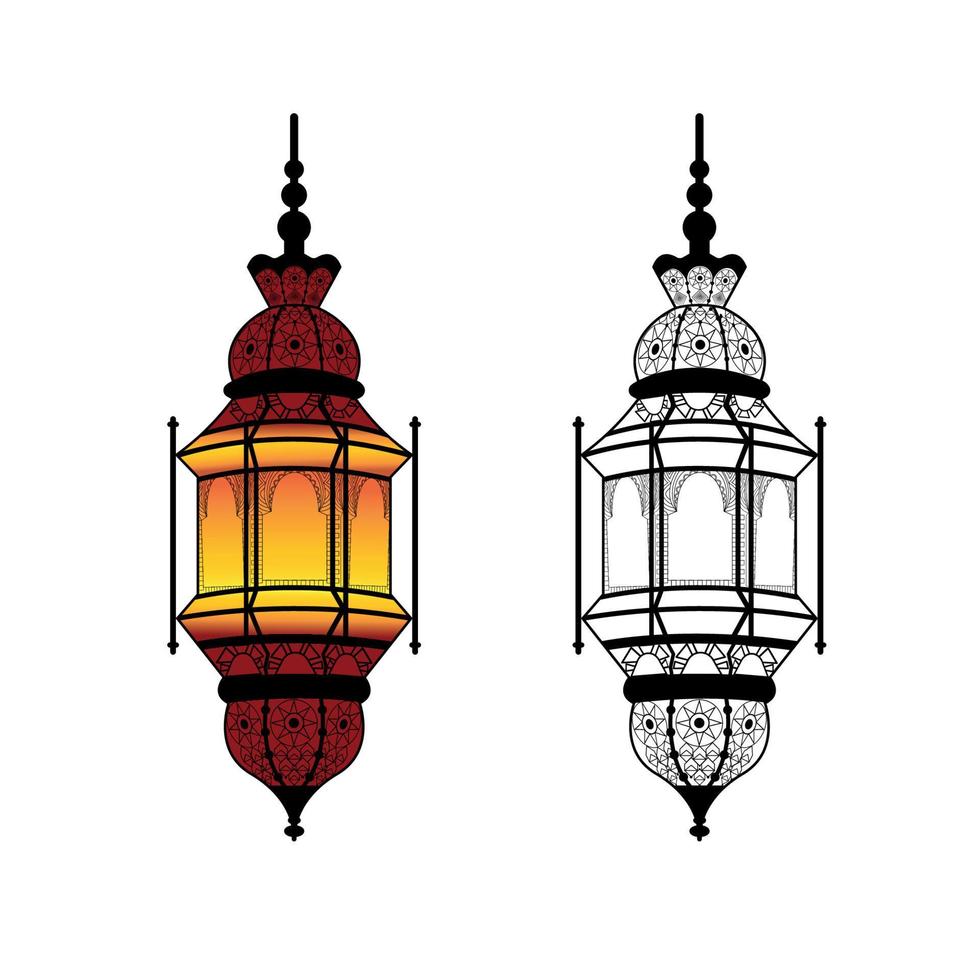 Set of Vintage Traditional Mandala Lantern Islamic Ramadan Eid Lamp vector