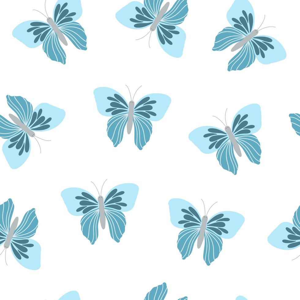 Fancy little blue butterfly seamless pattern, simple flat style vector illustration, symbol of Easter holidays, spring or summer celebration decor, ornament textile, springtime decoration, cute insect