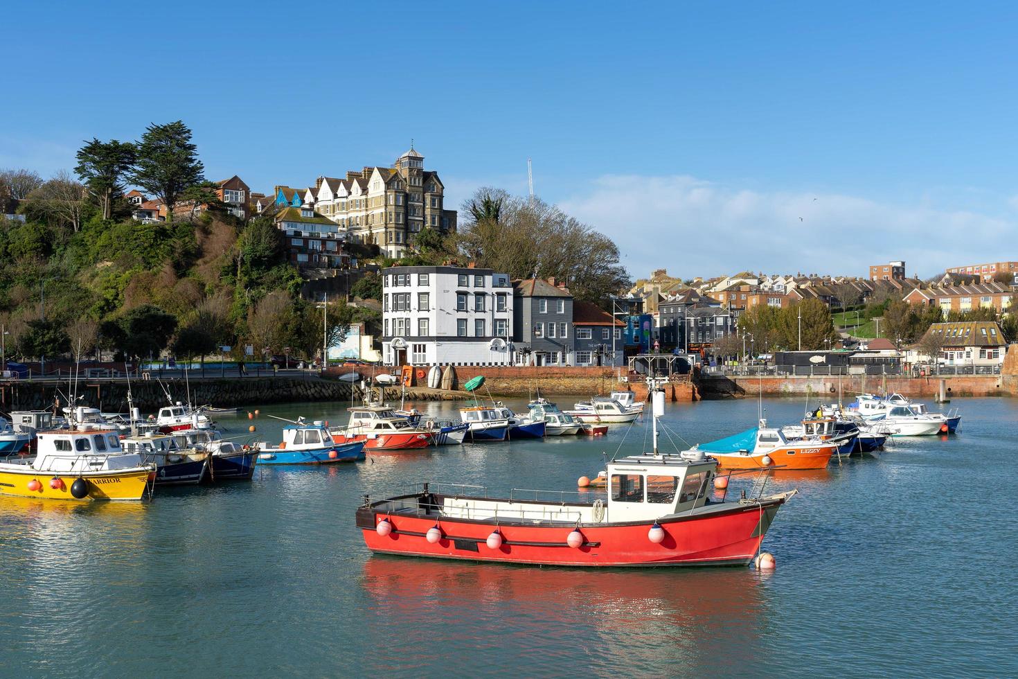 FOLKESTONE, KENT, UK, 2019. View of boats in the harbour in Folkestone on November 12, 2019 photo