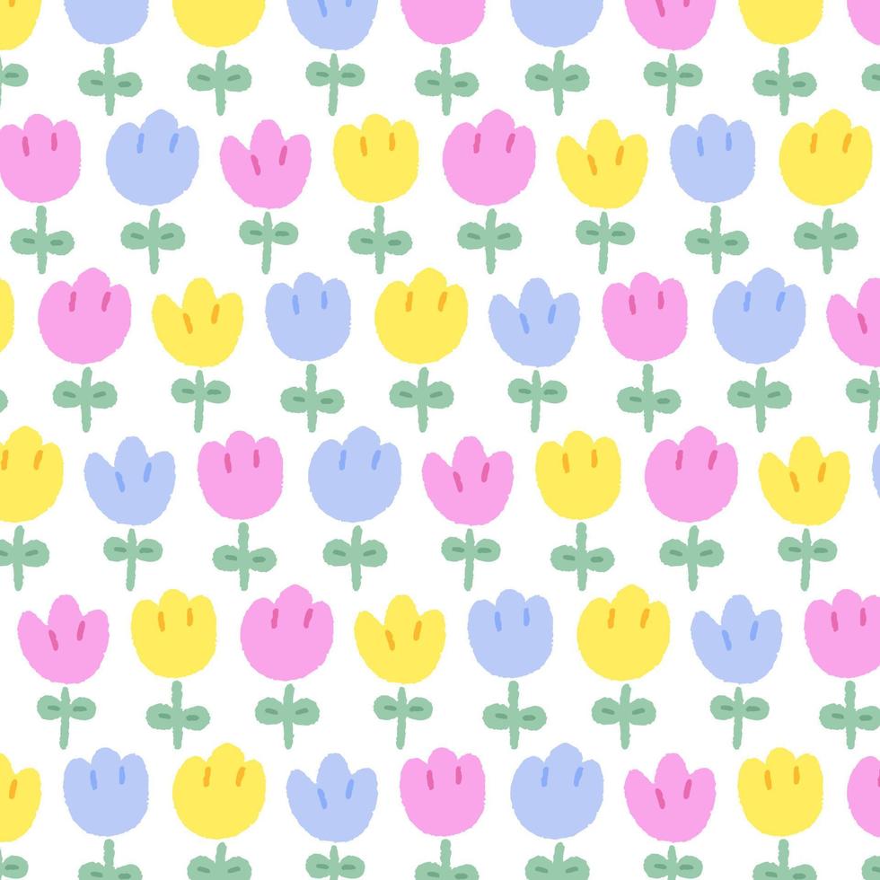 Hand drawn vector illustration of flower pattern in cartoon style. Pattern for textile, fabric, wrapping paper.
