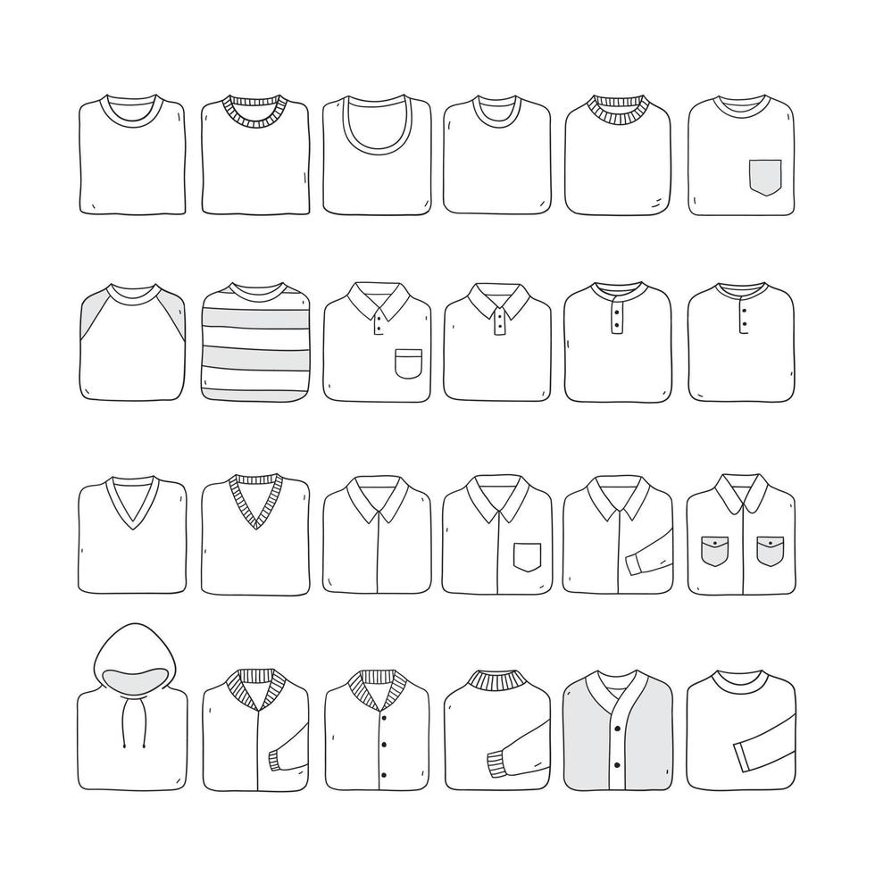 folded shirt set.Hand drawn illustration on white background. vector