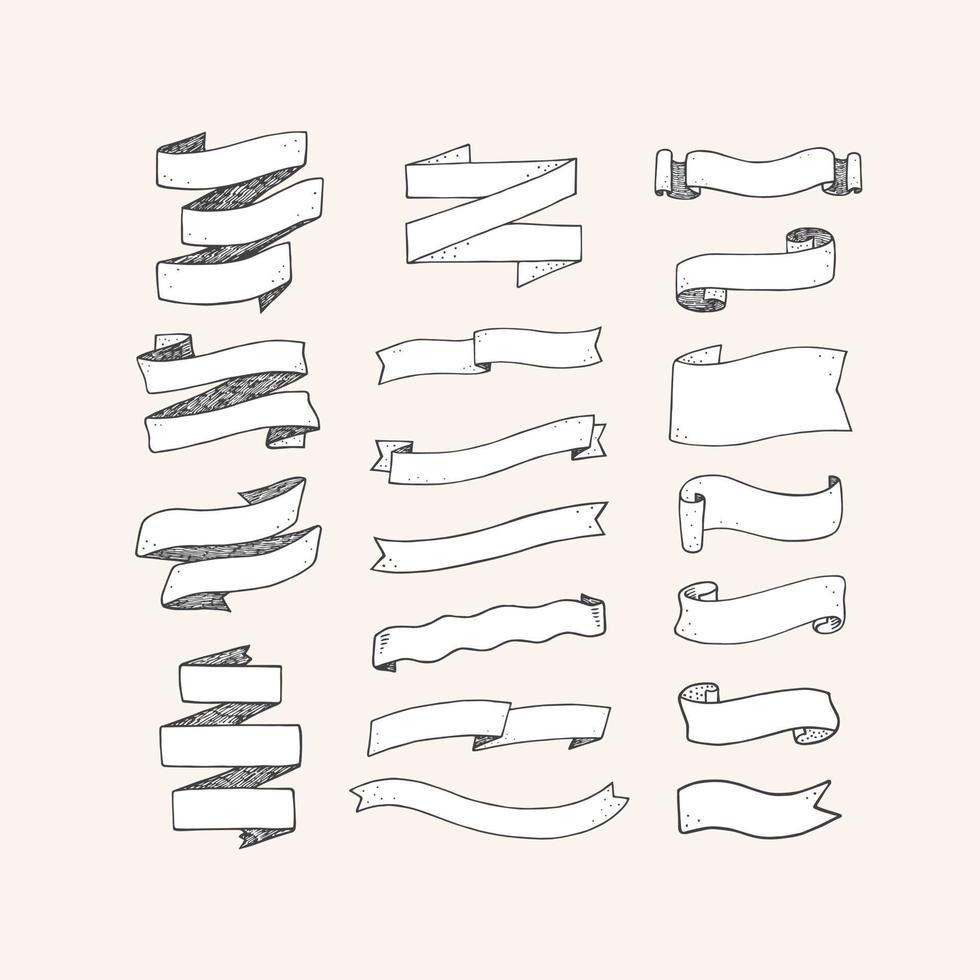 Hand drawn vector illustration of ribbon set.