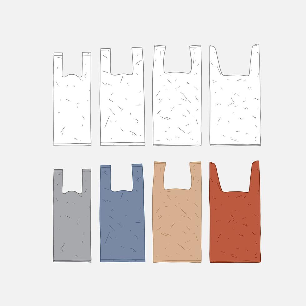 Hand drawn vector illustration of plastic bag set.