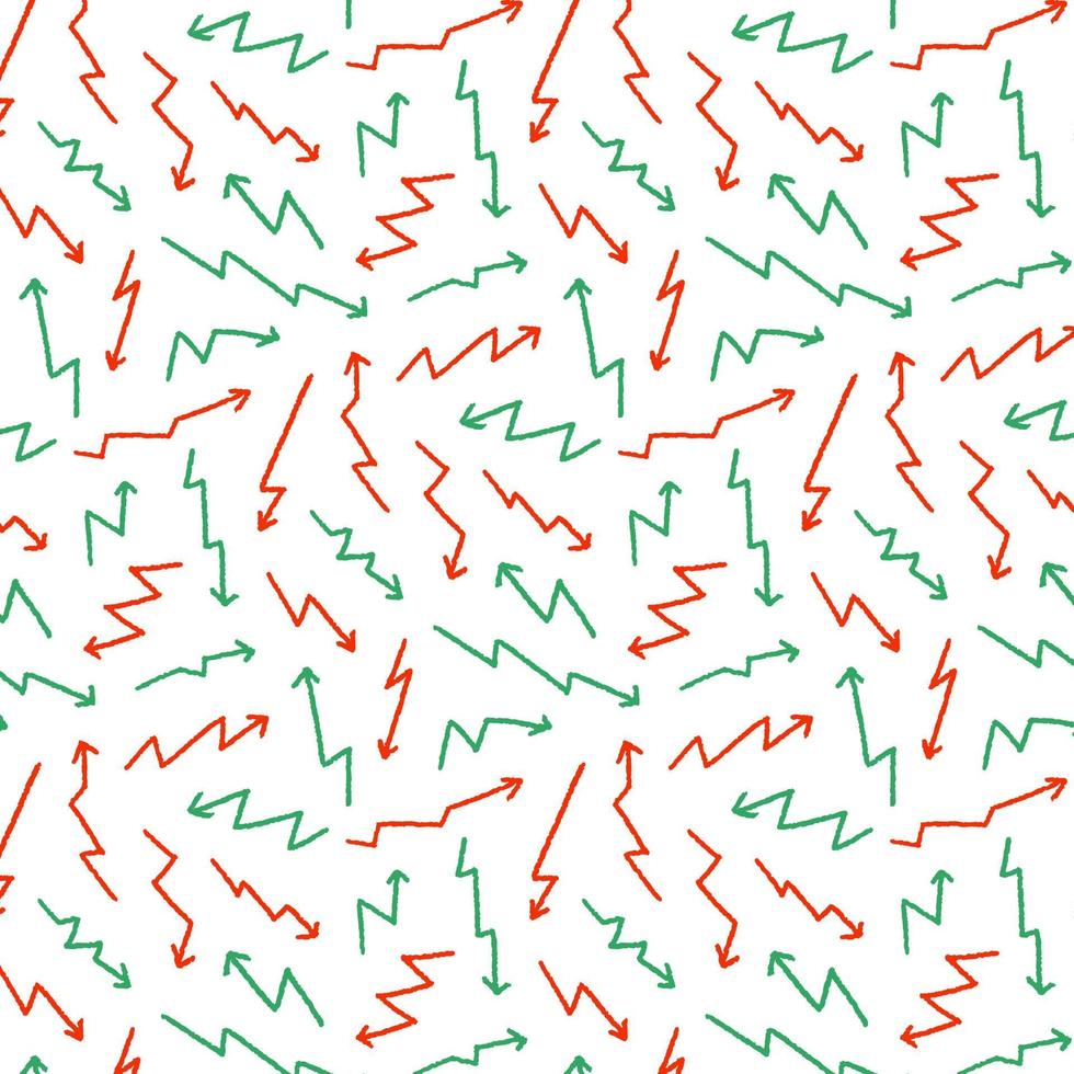 Hand drawn vector illustration of red and green arrow pattern on white background.