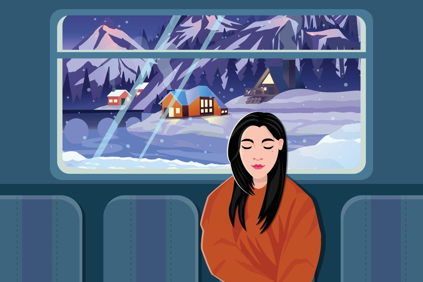 ilustración de la ventana del tren con hermosa vista vector