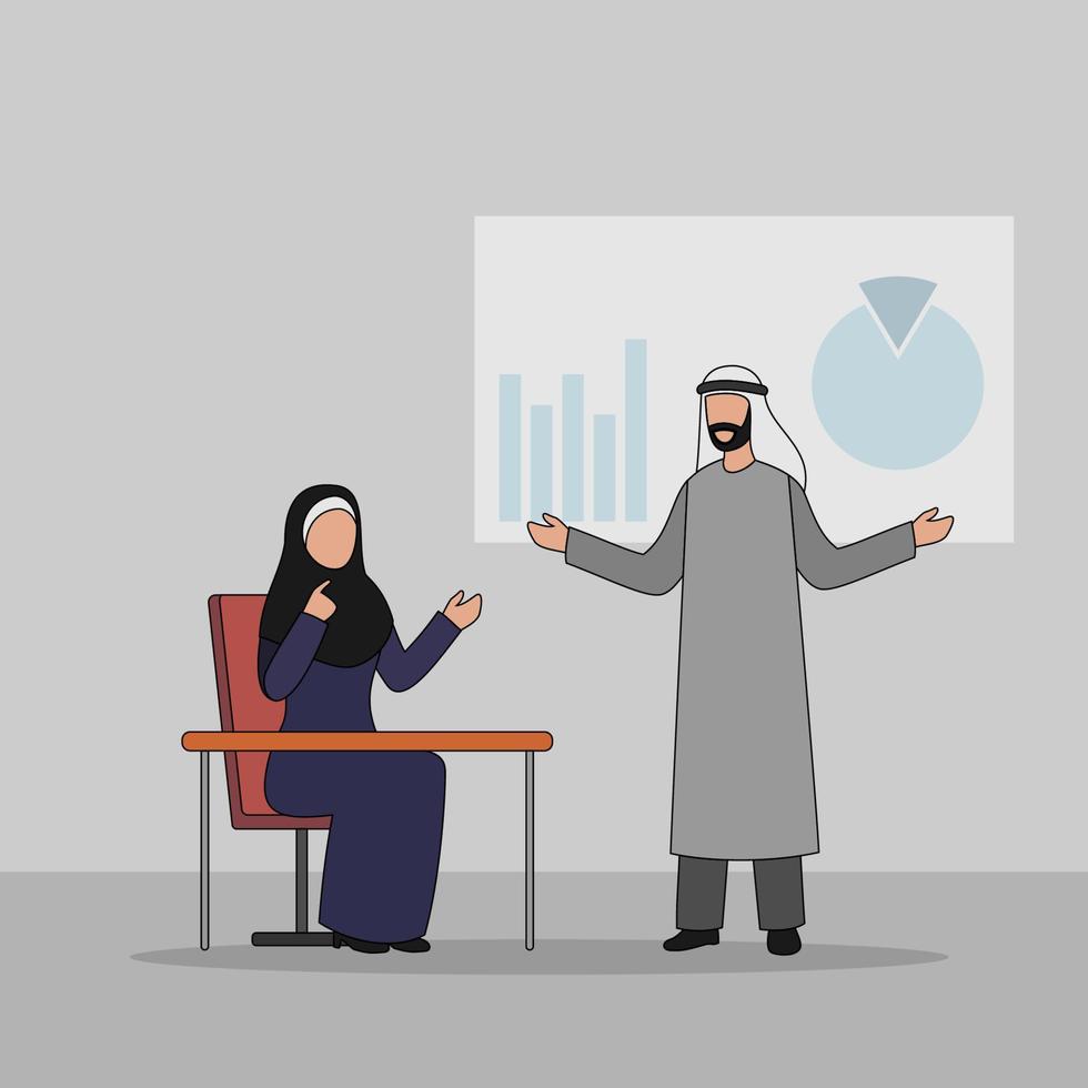 Arabic Business Characters Vector Illustration - Business Discussion