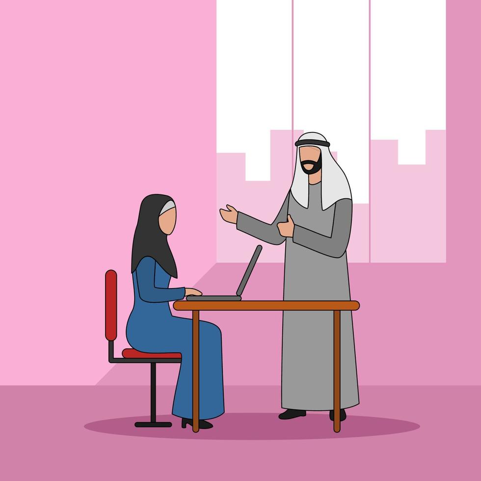 Arabic Business Characters Vector Illustration - Business Discussion