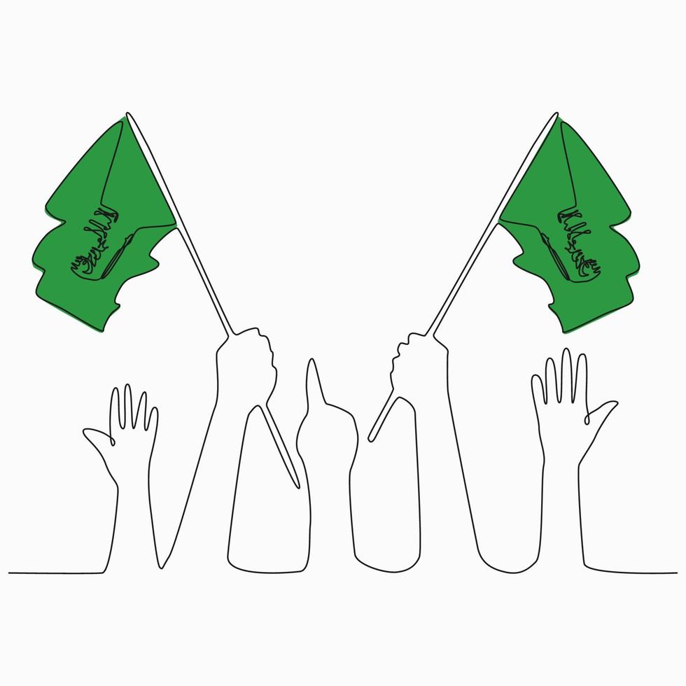 Continuous line Saudi Arabia National Day with flag illustration in continuous line. Suitable for greeting card poster and banner. vector