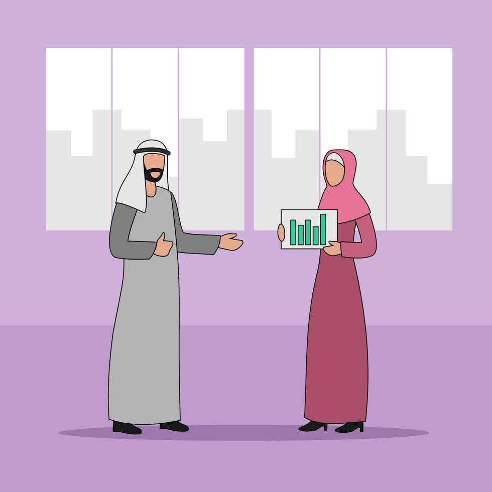 Arabic Business Characters Vector Illustration - Business Discussion