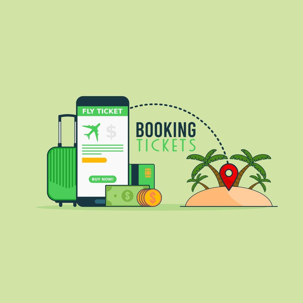 Vector Illustration Online Appication for Booking Ticket via Smartphone.