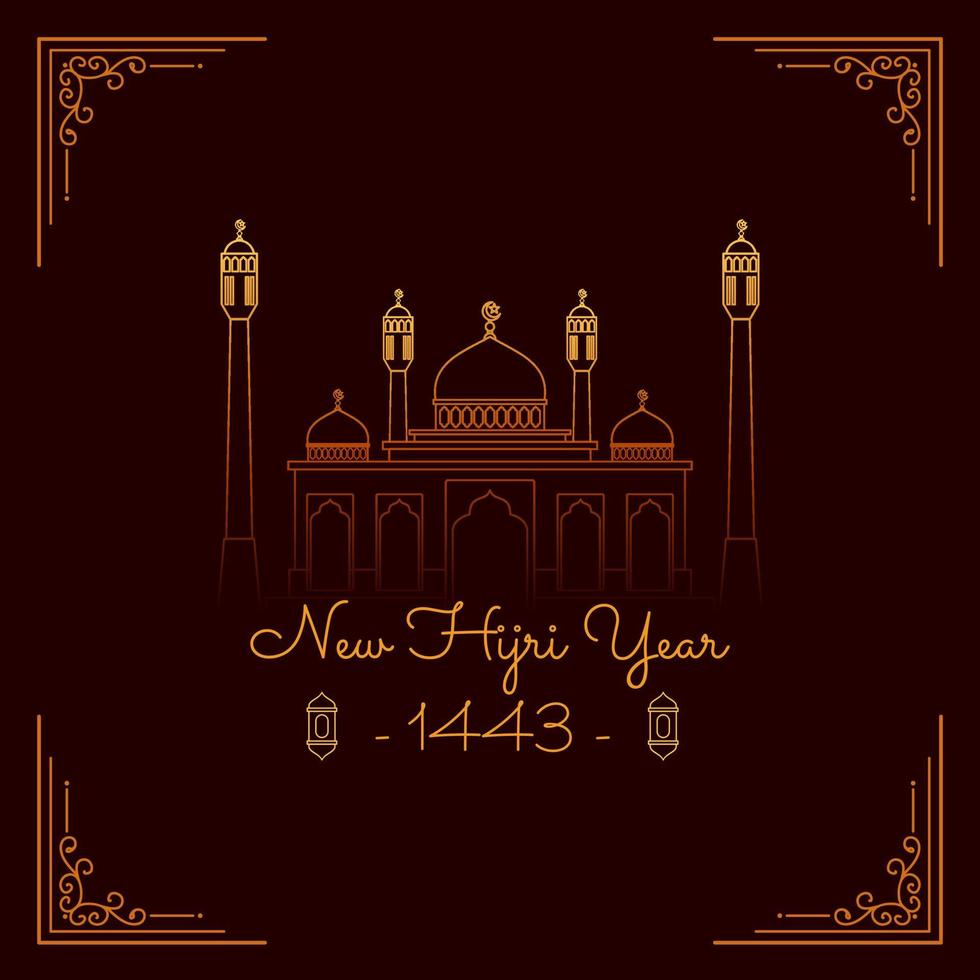 Vector illustration of happy new Hijri year 1443. Happy. Graphic design for the decoration of gift certificates, banners and flyer. Translation is Happy Islamic New Year