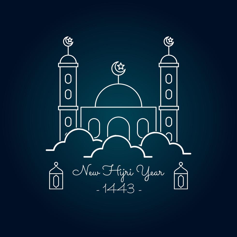 Vector illustration of happy new Hijri year 1443. Happy. Graphic design for the decoration of gift certificates, banners and flyer. Translation is Happy Islamic New Year