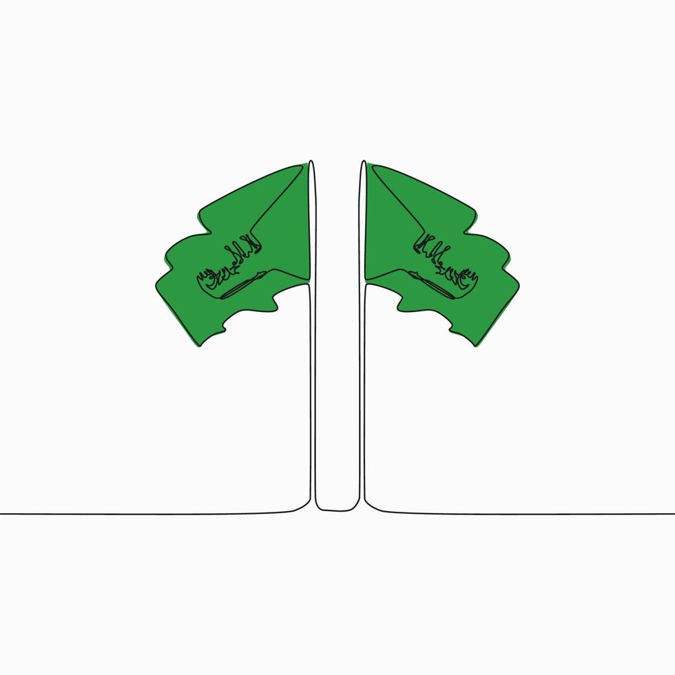 Continuous line Saudi Arabia National Day with flag illustration in continuous line. Suitable for greeting card poster and banner. vector