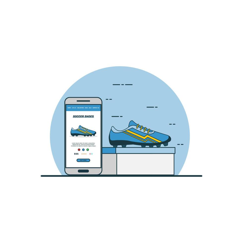Ilustración de vector de concepto de compra en línea de zapatos de fútbol. tecnología digital para compras