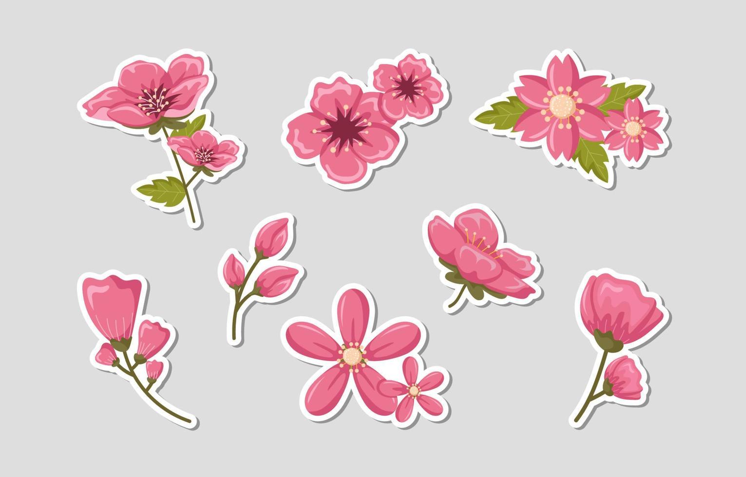 Cherry Blossom Sticker Set vector