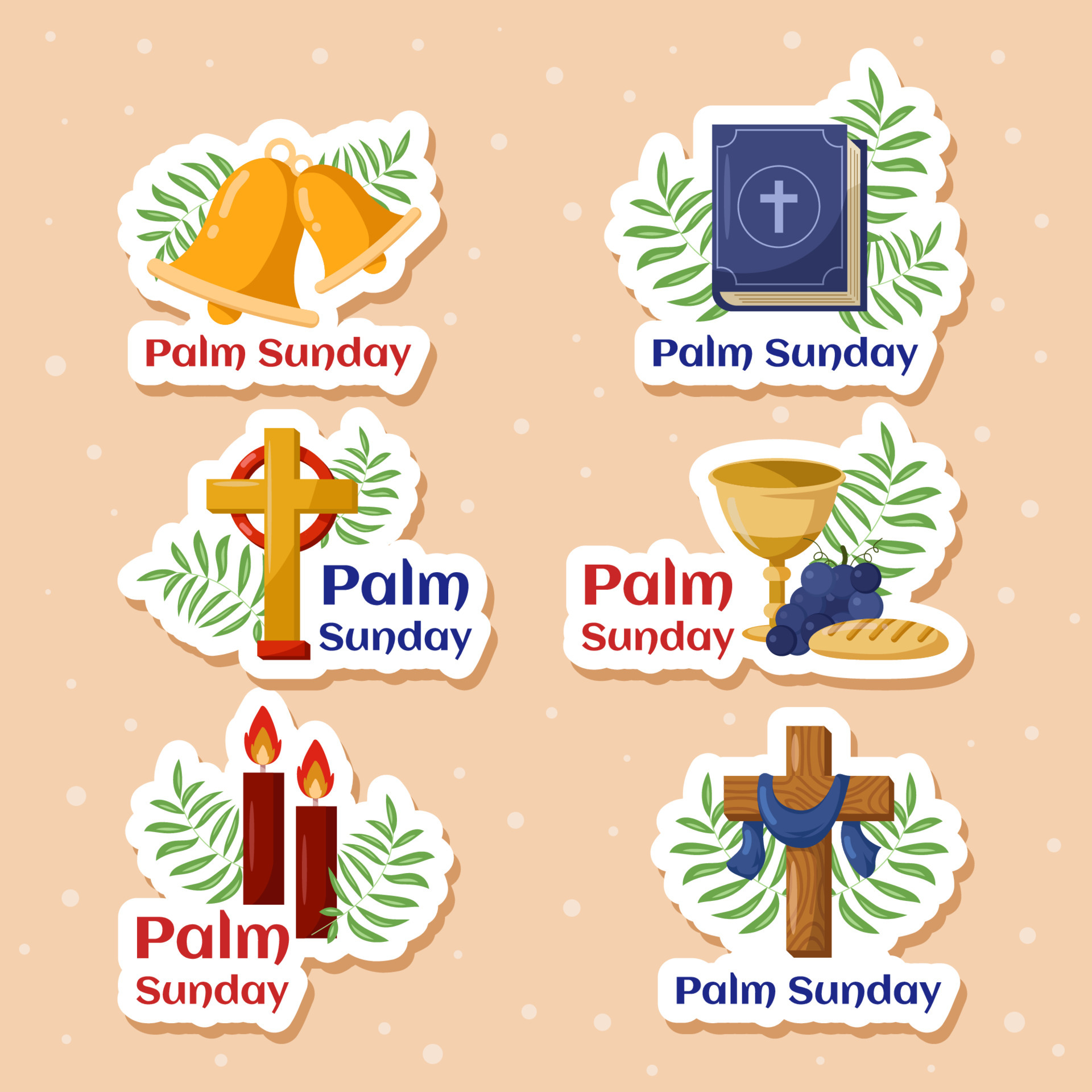 Palm Sunday Sticker Set 6825723 Vector Art at Vecteezy