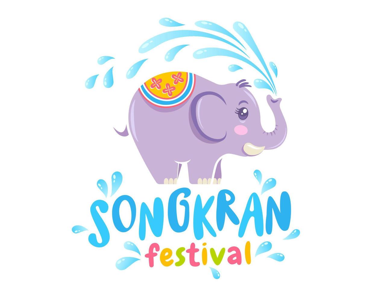 Vector logo for Songkran festival in Thailand with elephant on isolated background. Emblem for Songkran water festival.