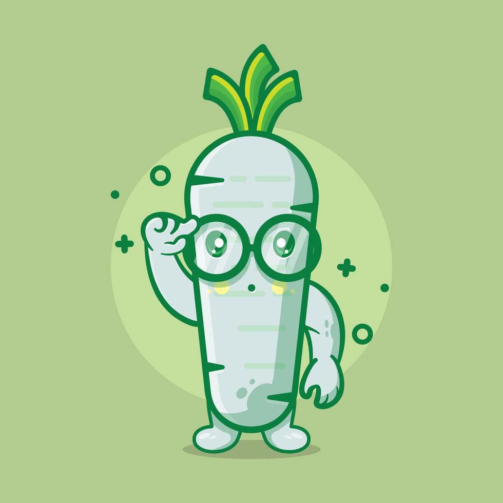 Genio rábano blanco personaje vegetal mascota dibujos animados aislados en diseño de estilo plano. gran recurso para icono, símbolo, logo, pegatina, banner. vector