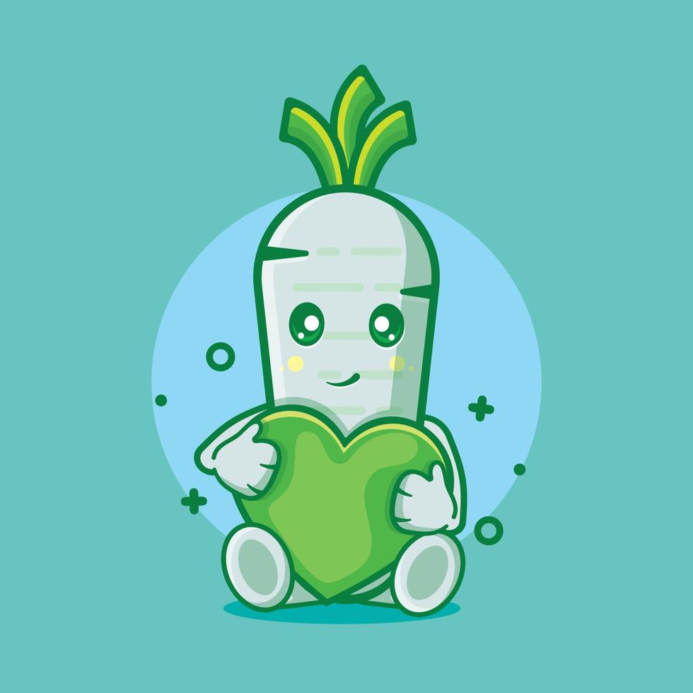 kawaii white radish character mascot holding love heart sign isolated cartoon in flat style design. great resource for icon,symbol, logo, sticker,banner. vector
