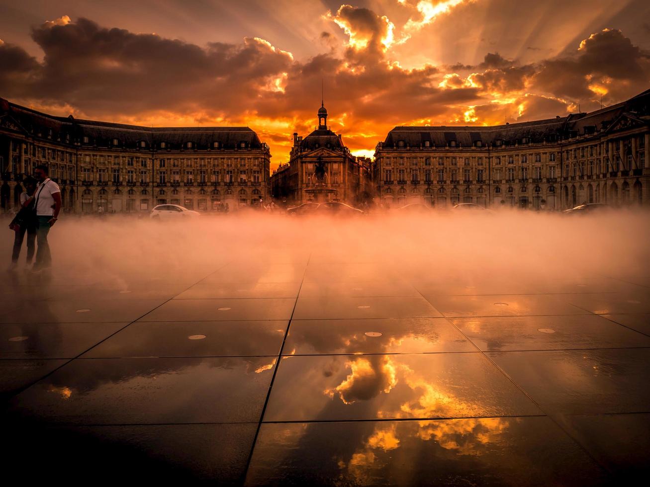 BORDEAUX, FRANCE, 2016. Miroir d'Eau at Place de la Bourse in Bordeaux France on September 20, 2016. Unidentified people photo