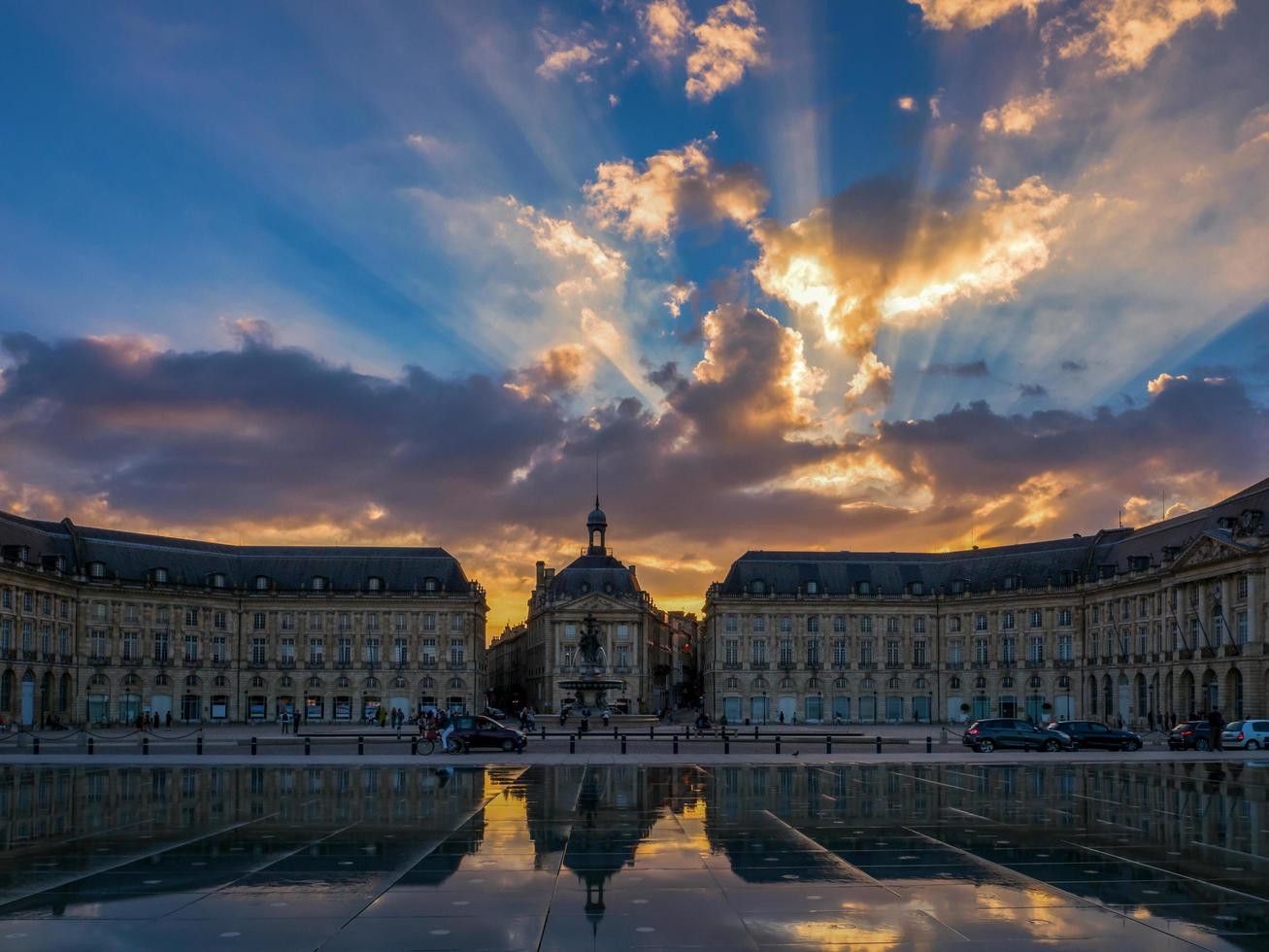 BORDEAUX, FRANCE, 2016. Miroir d'Eau at Place de la Bourse in Bordeaux photo