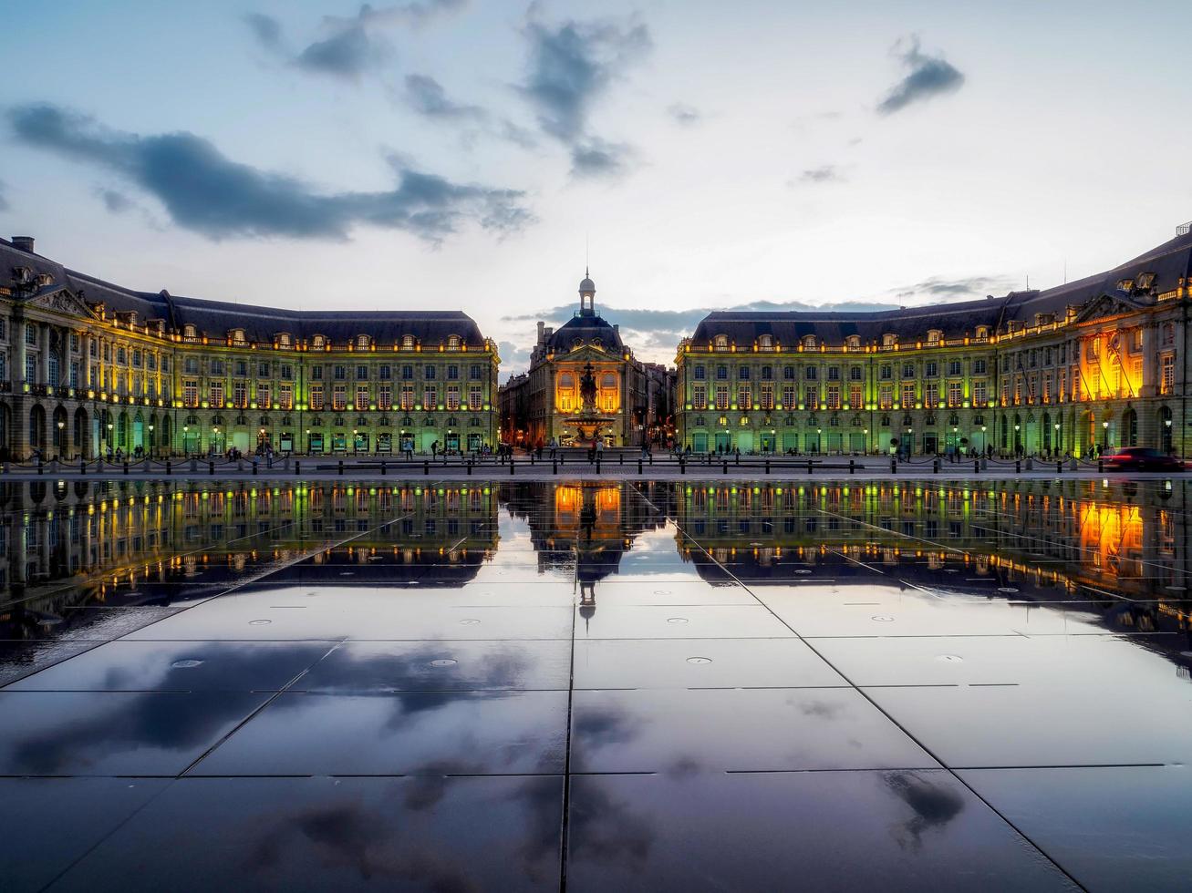 BORDEAUX, FRANCE, 2016. Miroir d'Eau at Place de la Bourse in Bordeaux photo