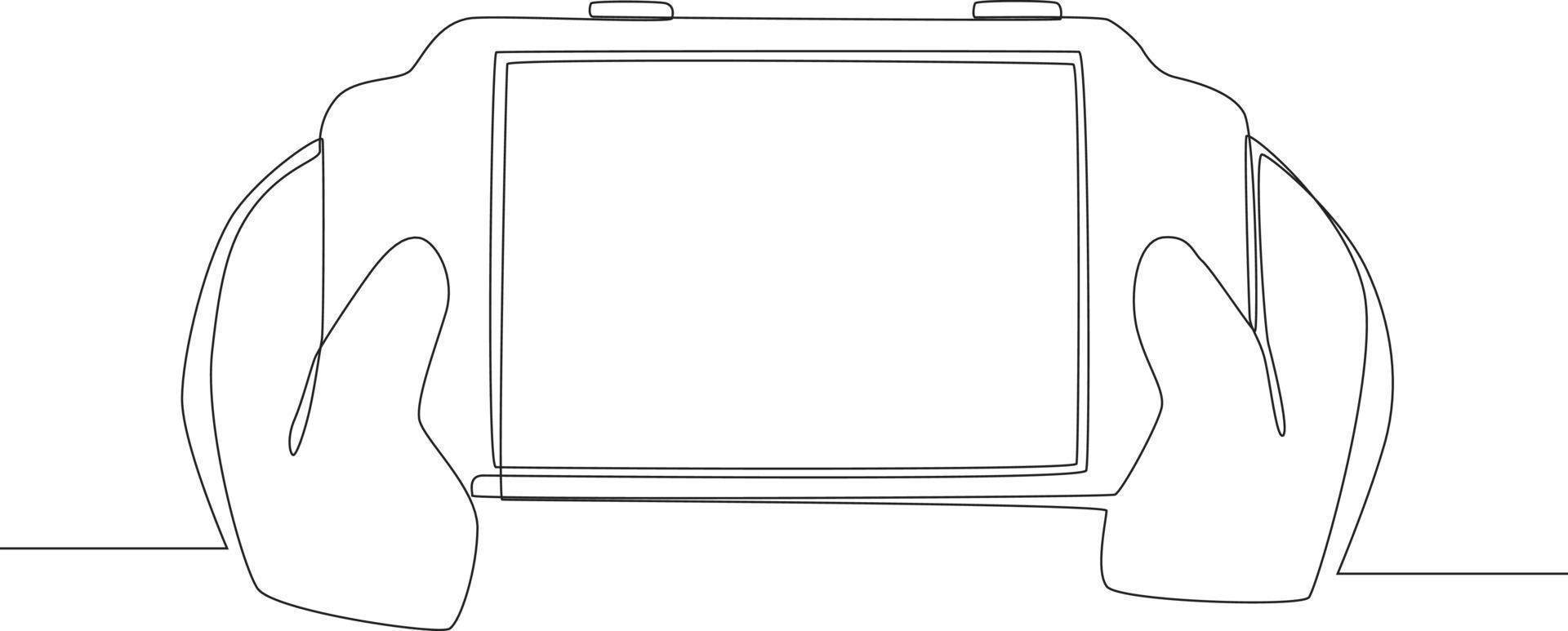 Game equipment line icon. Holding in hand game playing videogame. Vector illustration.